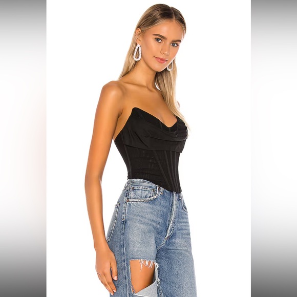 NWT REVOLVE Womens Size L Hailee Bustier Top Black Strapless Draped Corset Boned - Picture 5 of 5